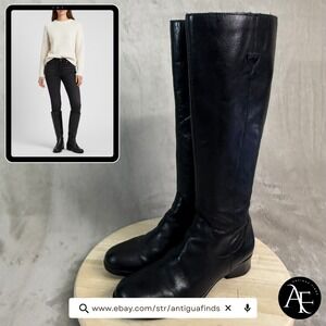 Born Black Leather Tall Boots Womens 9 Knee High Riding Low Block Heel D07303